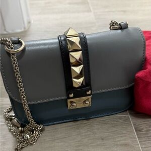 Studded Gray Leather Crossbody Bag